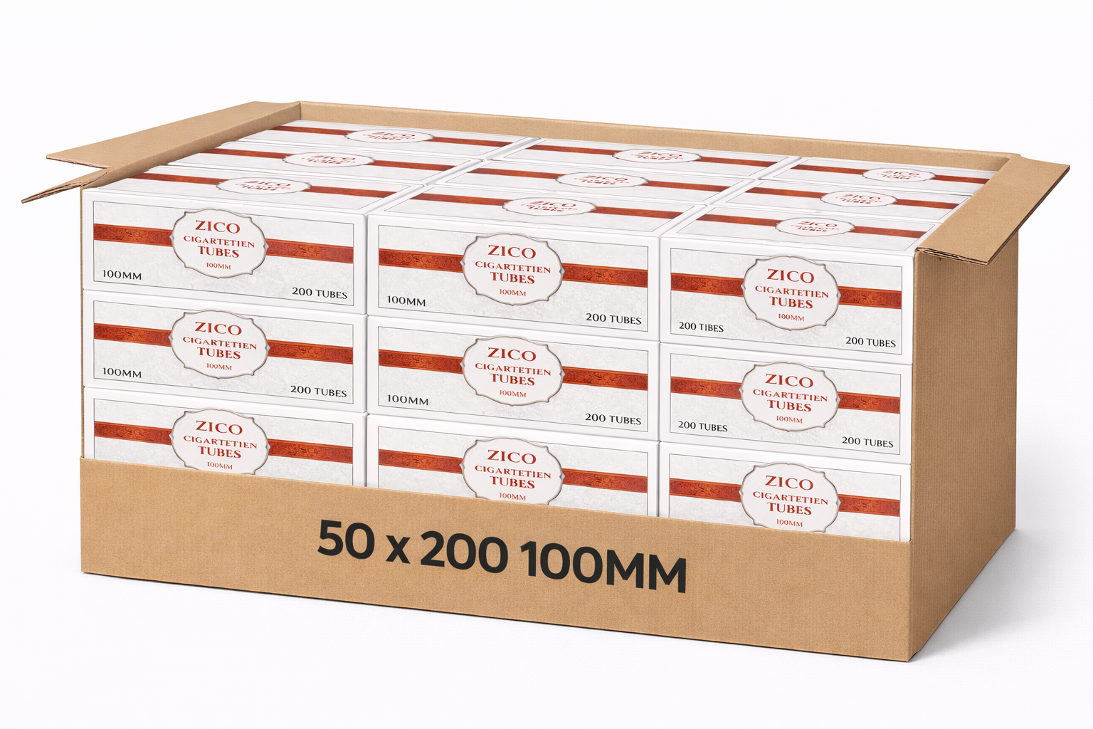 Zico 100mm Size Cigarette Tubes – Master Case (50 Boxes / 10,000 Tubes Total)