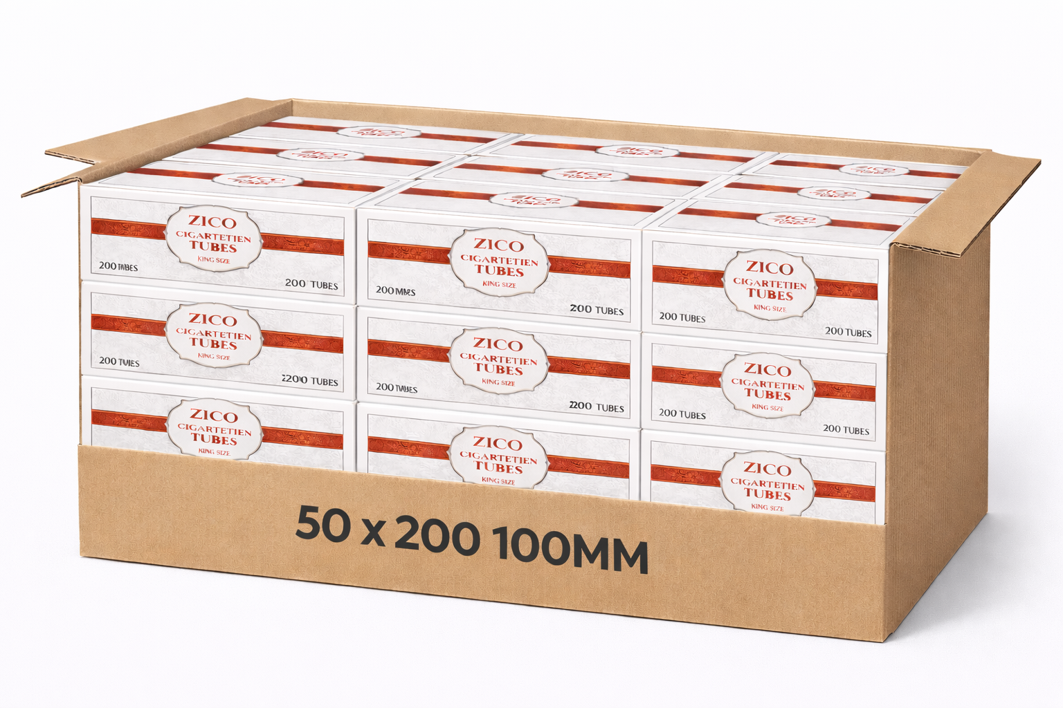 Zico King Size Cigarette Tubes – 50 Box Case (200 Tubes Per Box) – 10,000 Total Tubes