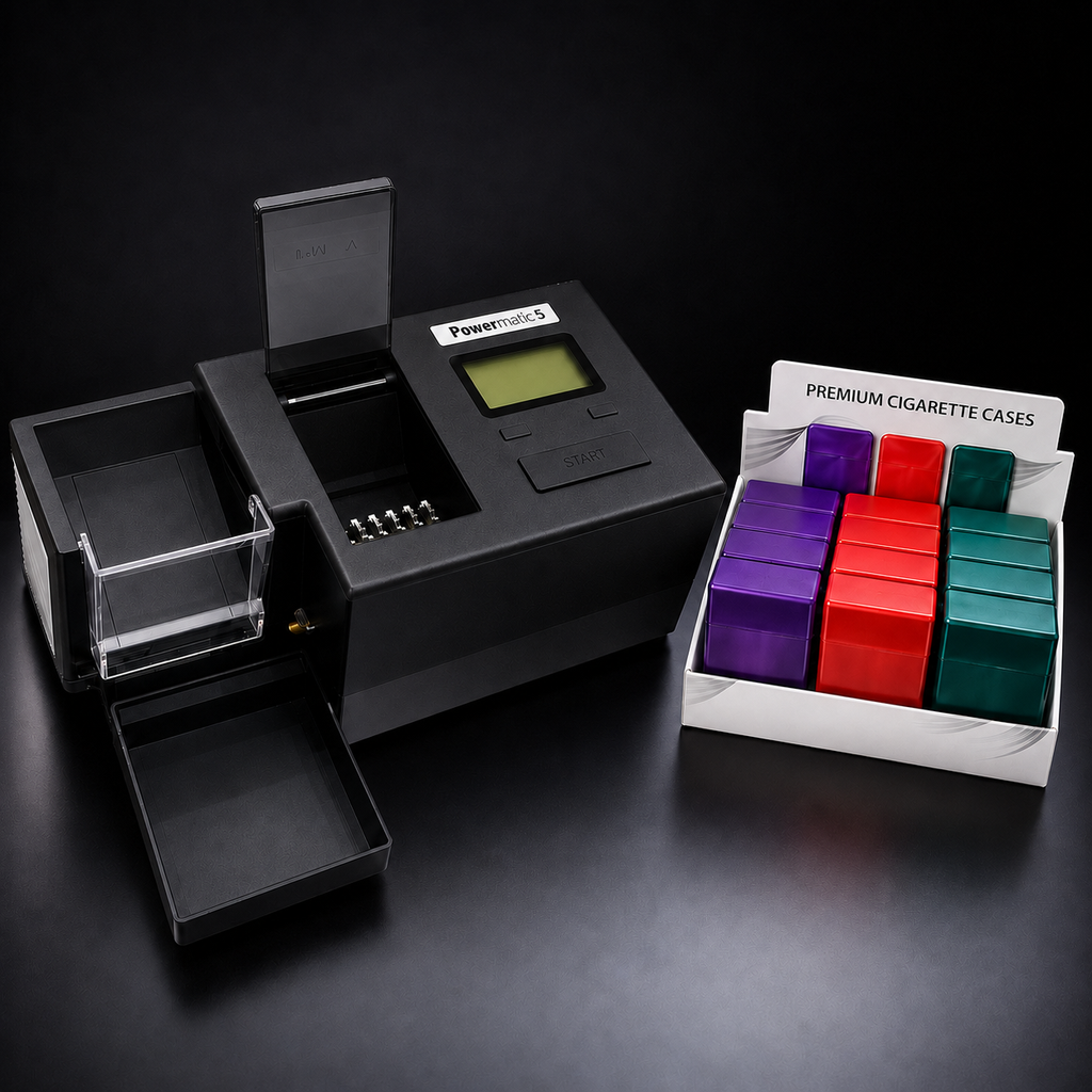 Powermatic V+ Electric Cigarette Injector Machine with King Size Cigarette Case with Dividers – Auto Tube Loading Bundle