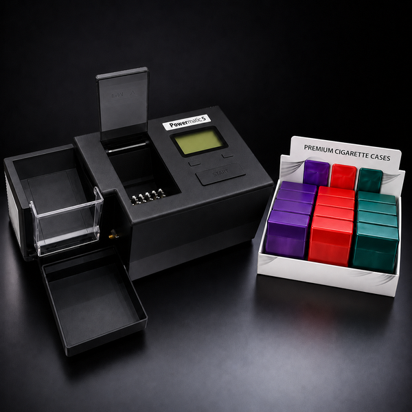 Powermatic V+ Electric Cigarette Injector Machine with King Size Cigarette Case with Dividers – Auto Tube Loading Bundle