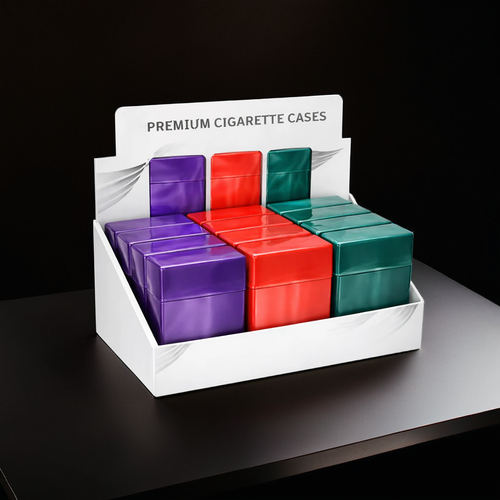 100mm Size Cigarette Carrying Case – Flip Top Plastic Storage Box – 12 Pack Assorted Colors