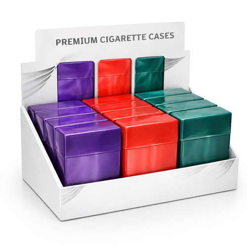 King Size Cigarette Carrying Case with Built-In Compartment – Flip Top Plastic Box – 12 Pack Assorted Colors