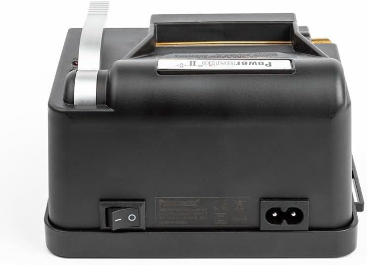 Rear view of Powermatic 2 Plus electric cigarette injector machine showing power switch and power cord connection