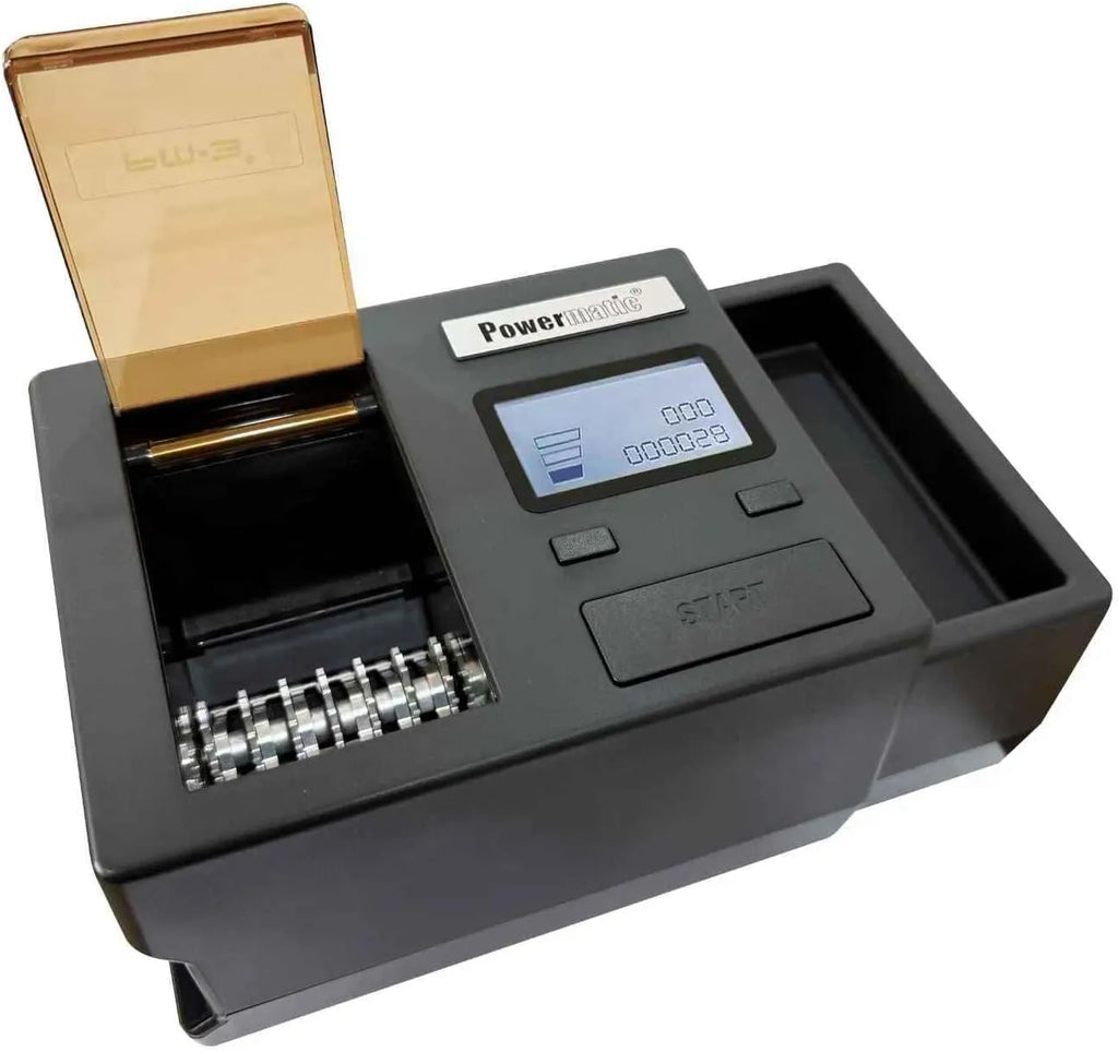 Powermatic 3 Plus electric cigarette injector machine with digital display on white background